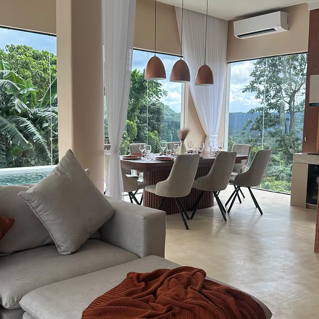 Interior dining area with jungle view